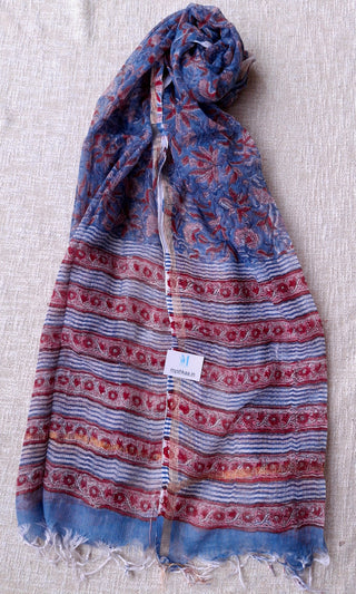 Blue Cotton Handblock Office Wear Suit fabric with Kota Doria Dupatta