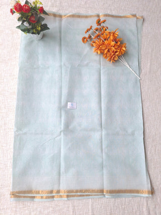 Akola Handblock Print Kota Doria Saree with Zari border and Unstitched Blouse Piece