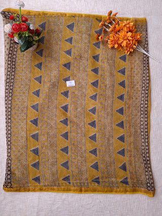 Ajrakh Handblock Print Kota Doria Cotton Saree with Zari Border and Unstitched Blouse Piece