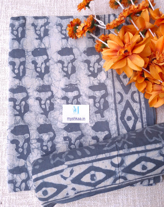 Green Cotton Handblock Office Wear Suit fabric with Kota Doria Dupatta